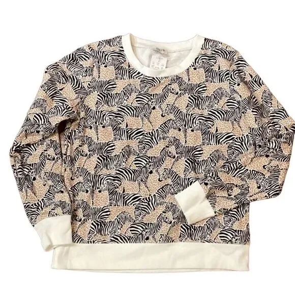 NWT J. Crew Safari Zebra Giraffe Print Crewneck Cozy Sweatshirt AP666 XS - Picture 7 of 7